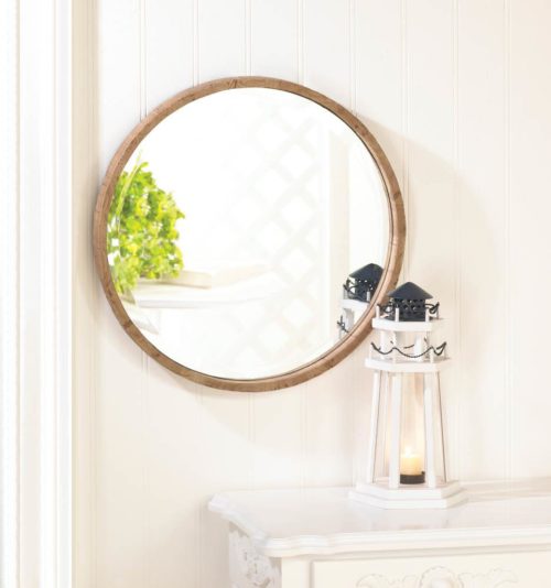 ROUND WOOD FRAME WALL MIRROR