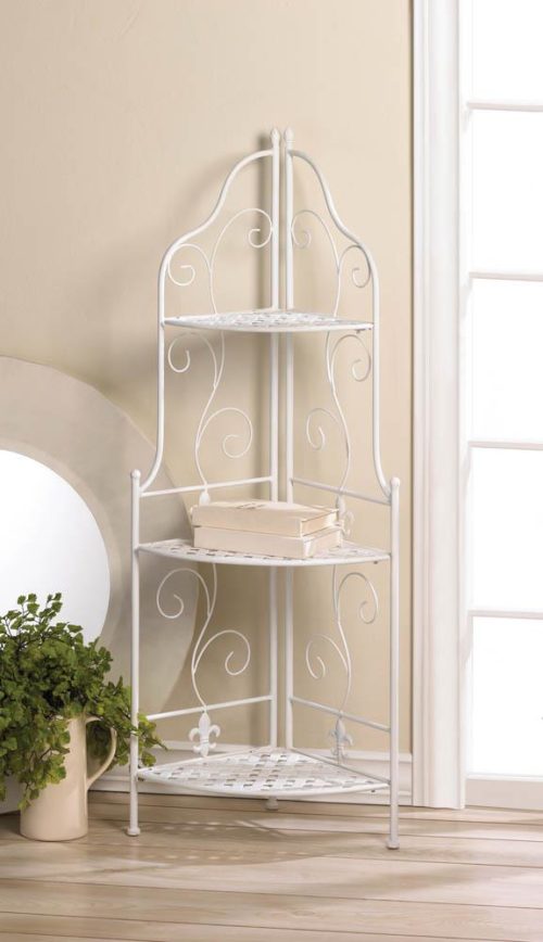 WHITE BASKET WEAVE CORNER RACK