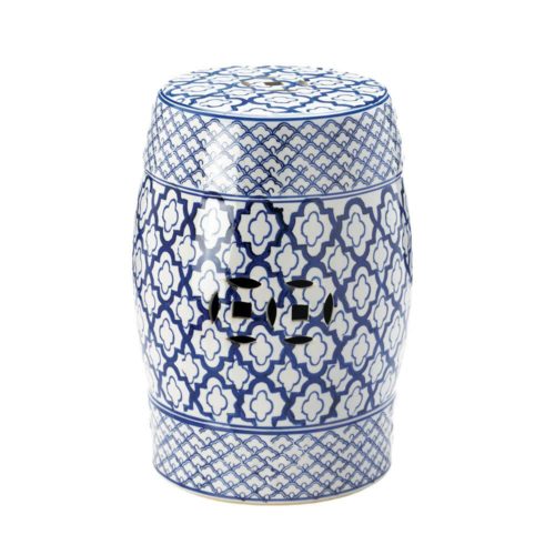 BLUE AND WHITE CERAMIC DECORATIVE STOOL