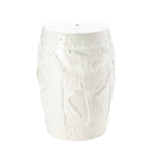 WHITE HORSES CERAMIC DECORATIVE STOOL