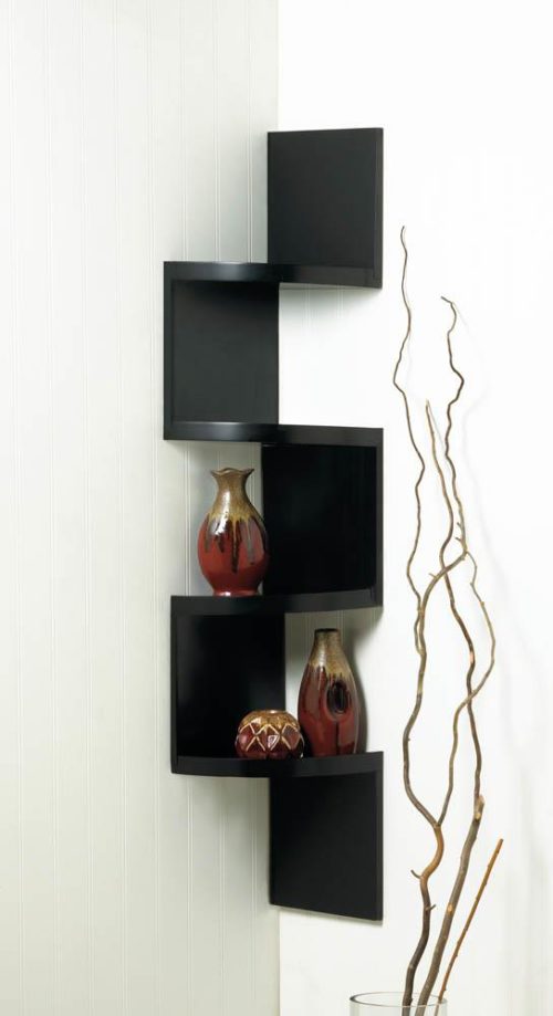 ZIG ZAG 4-TIER BLACK CORNER SHELF