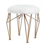 GEO WHITE FAUX FUR STOOL